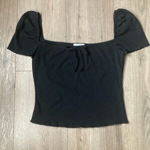 Superdown Black Puff Sleeve Crop Top With Bow Detail